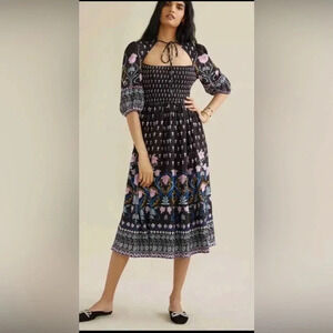 Anthropologie Dasha Floral Butterfly Smocked Midi Dress
